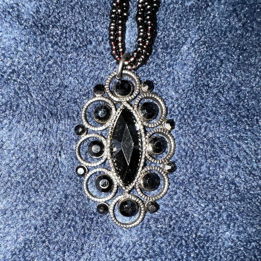 New York & Co Co Black Beaded Necklace w/Pendant